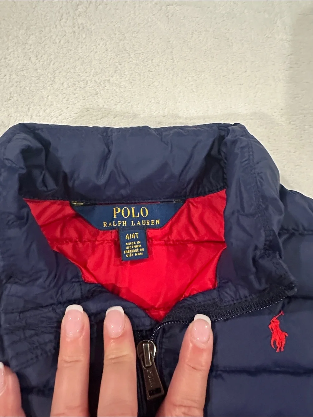 Ralph Lauren Navy Puffer Vest with Red Trim